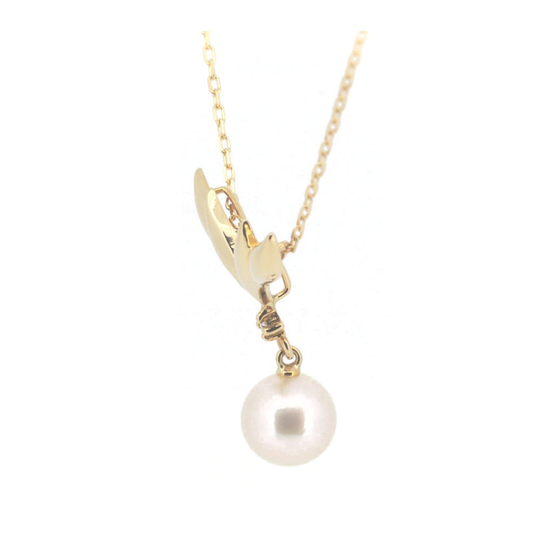 Mikimoto Pearl Diamond Necklace K18YG Yellow Gold in Great Condition