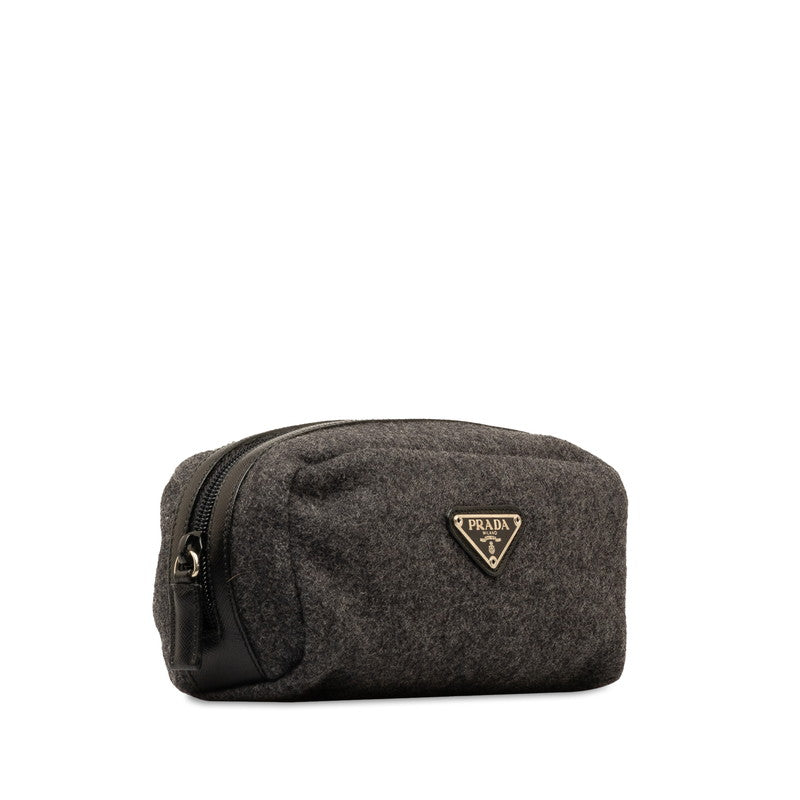 Prada Triangle Logo Felt Leather Pouch