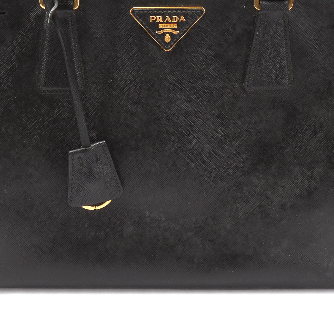Prada Black Saffiano Patent Leather Front Pocket Double Zip Lux Tote Prada