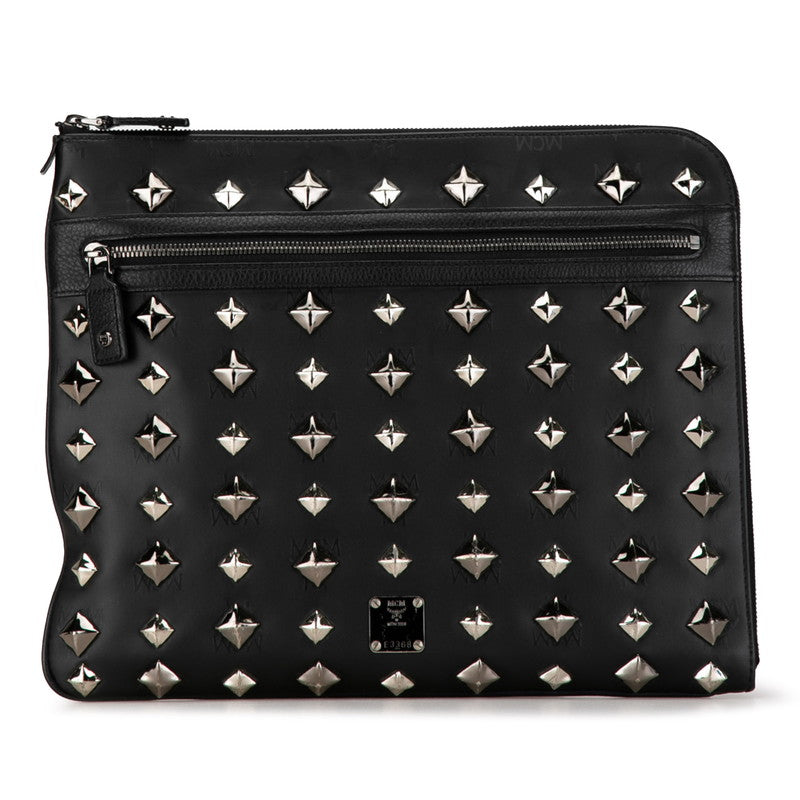 MCM Visetos Logo Studded PVC Leather Clutch Bag