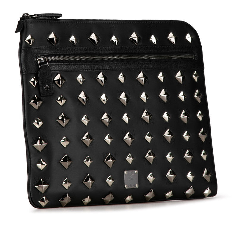 MCM Visetos Logo Studded PVC Leather Clutch Bag