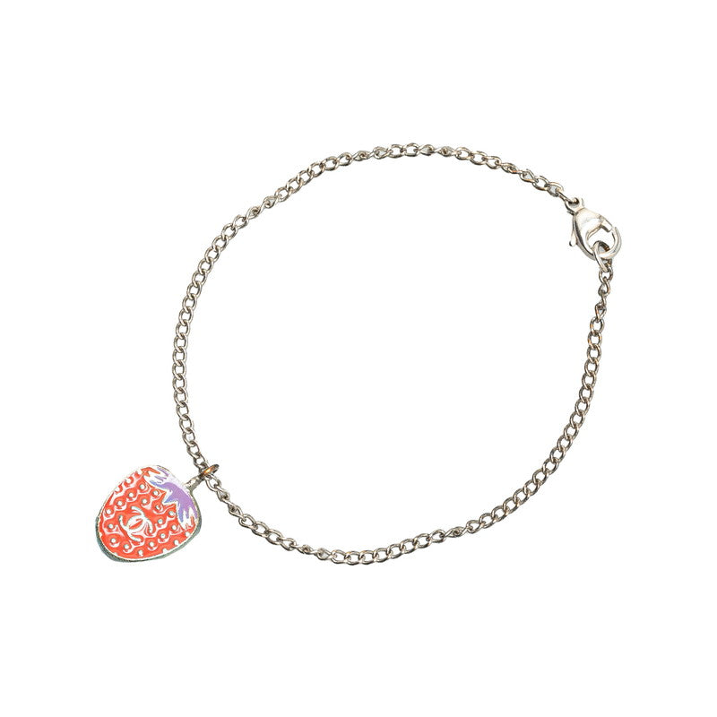 Chanel Coco Mark Strawberry Bracelet Silver Red