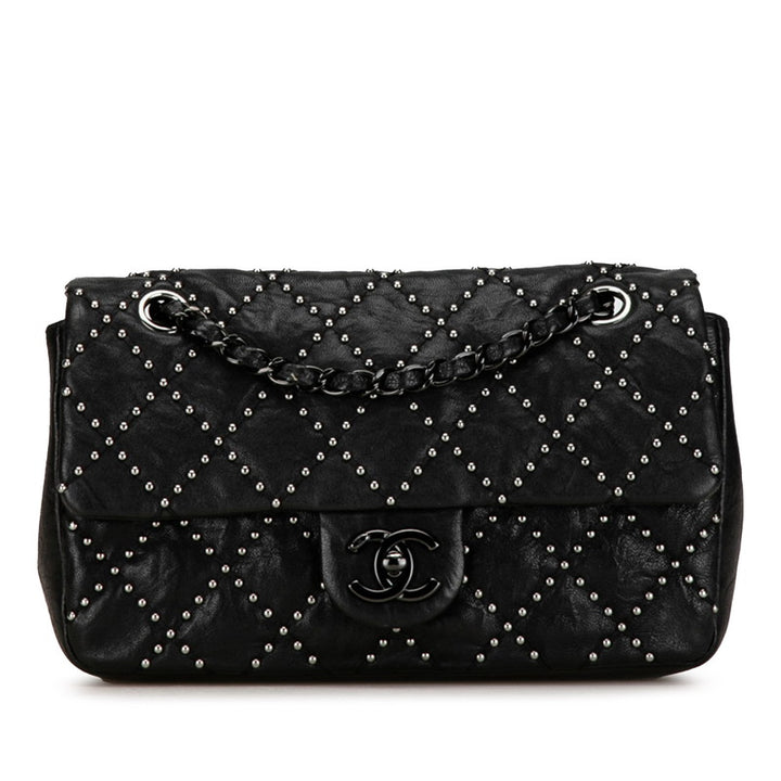 Chanel Mini Matelasse Studs Chain Shoulder Bag Black Lambskin in Very Good Condition