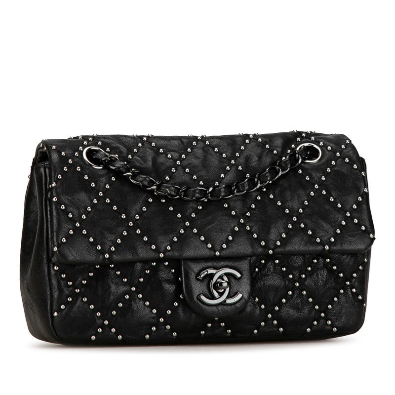 Chanel Mini Matelasse Studs Chain Shoulder Bag Black Lambskin in Very Good Condition