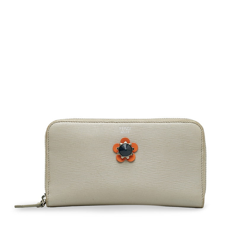 Fendi Leather Flower Zip-Around Long Wallet 8M0299 in Very Good Condition