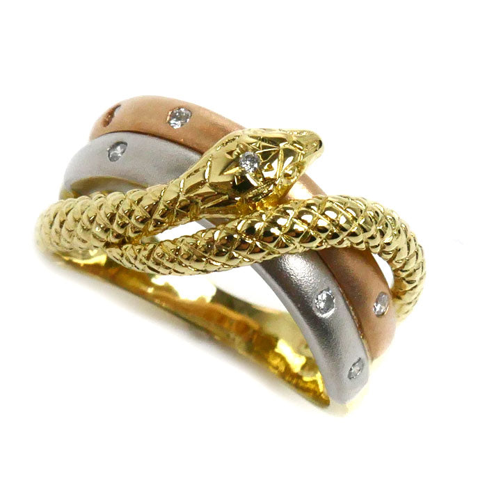 K18YG/PG Gold Pt900 Diamond Snake Ring