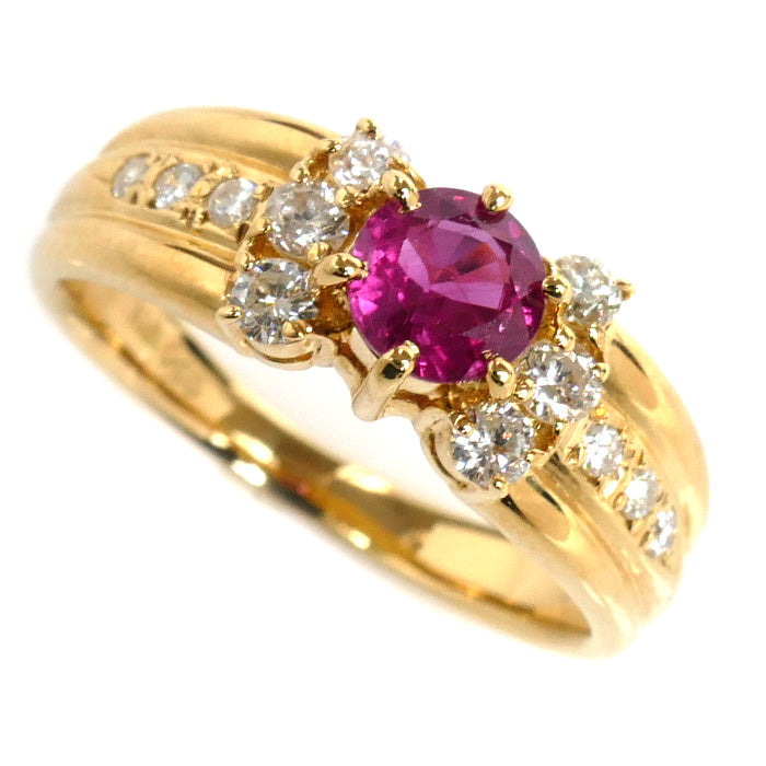 K18YG Yellow Gold Ruby Diamond Ring