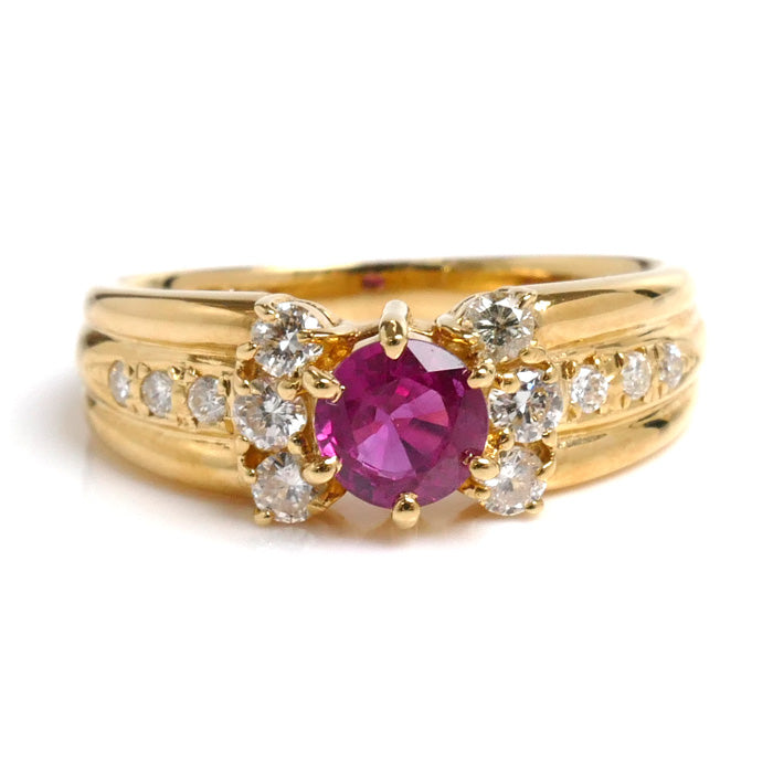 K18YG Yellow Gold Ruby Diamond Ring