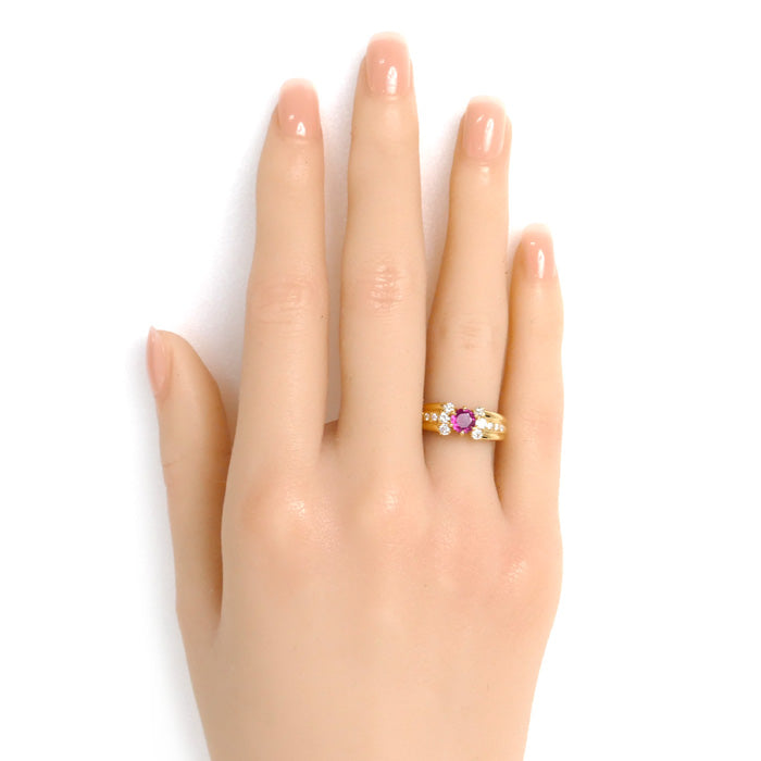 K18YG Yellow Gold Ruby Diamond Ring