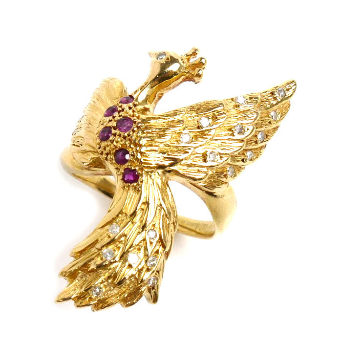 K18YG Yellow Gold Ruby Peacock Ring