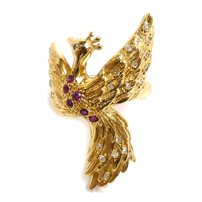 K18YG Yellow Gold Ruby Peacock Ring