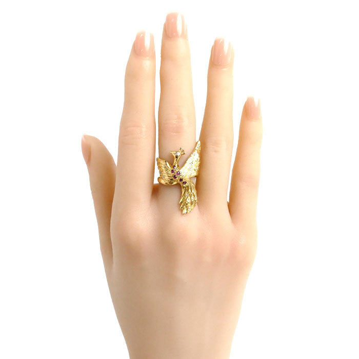 K18YG Yellow Gold Ruby Peacock Ring