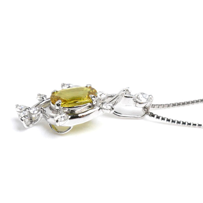 K18WG White Gold Necklace Yellow Sapphire Diamond