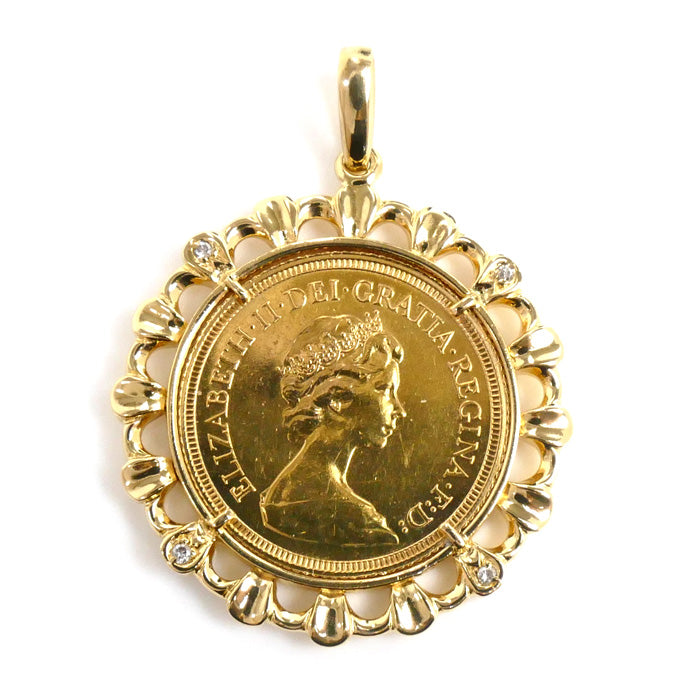 K22YG K18YG Yellow Gold Diamond Sovereign Coin Pendant