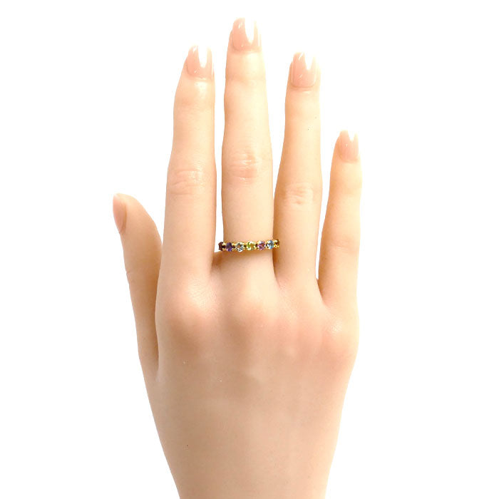 K18YG Yellow Gold Multicolor Stone Ring