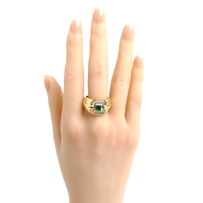 K18YG Yellow Gold Pt900 Platinum Emerald Ring