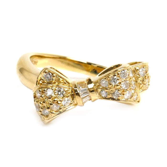 K18YG Yellow Gold Diamond Ribbon Ring