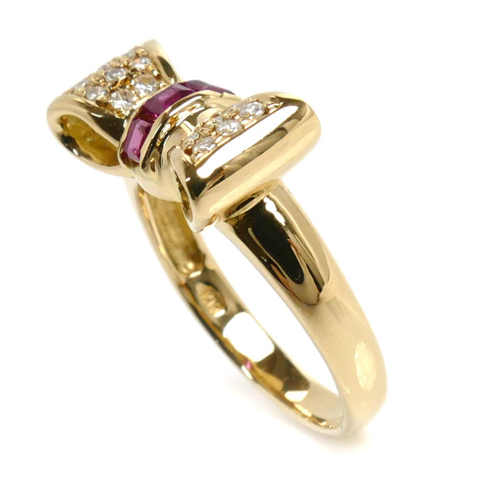 K18YG Yellow Gold Ruby Diamond Ribbon Ring