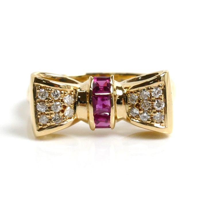 K18YG Yellow Gold Ruby Diamond Ribbon Ring