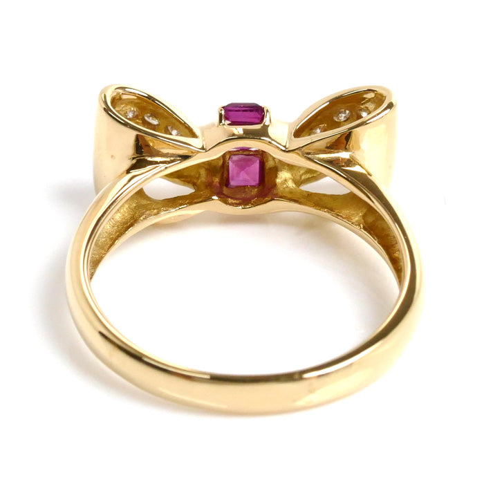 K18YG Yellow Gold Ruby Diamond Ribbon Ring