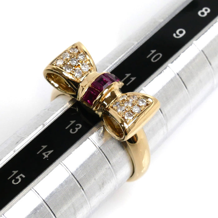 K18YG Yellow Gold Ruby Diamond Ribbon Ring