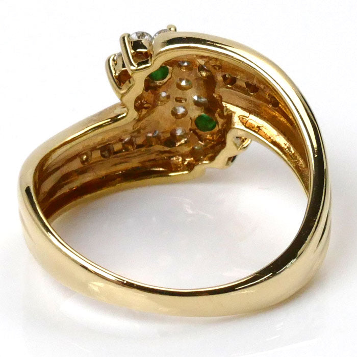 K18YG Gold Flower Ring Emerald Diamond