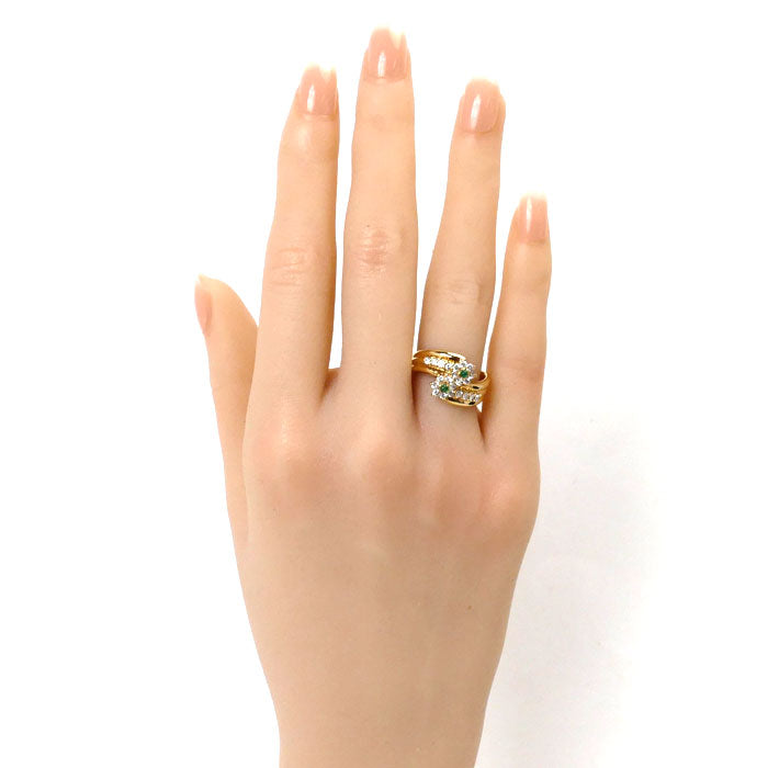 K18YG Gold Flower Ring Emerald Diamond