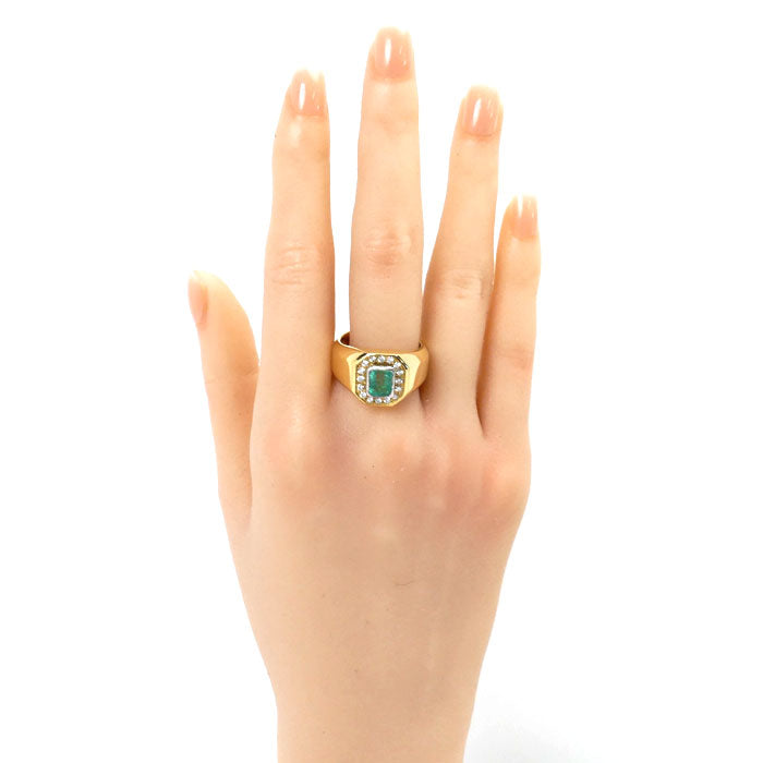 K18YG Yellow Gold Pt900 Platinum Emerald Ring