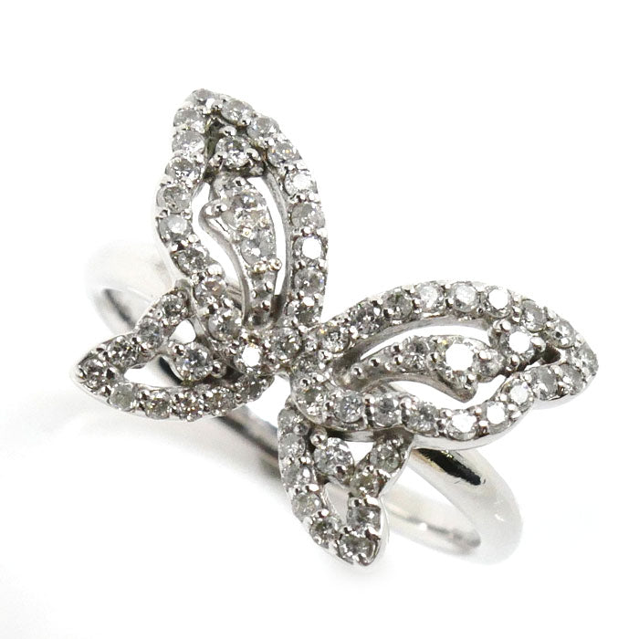 K18WG White Gold Diamond Butterfly Ring