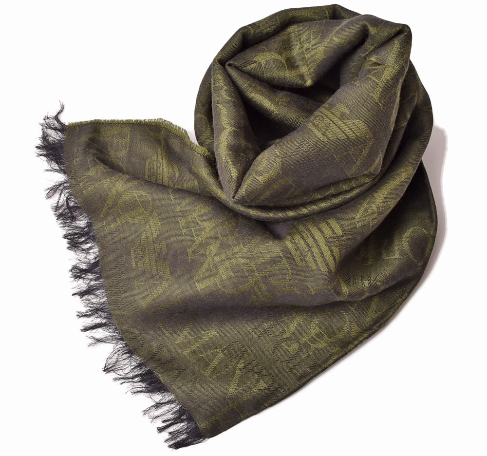 EMPORIO ARMANI Men's Winter Scarf/Wrap - Military Green, Wool 65% Modal 35%, 25x190cm in Pristine Condition