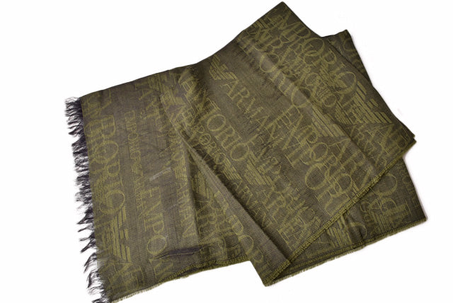 EMPORIO ARMANI Men's Winter Scarf/Wrap - Military Green, Wool 65% Modal 35%, 25x190cm in Pristine Condition