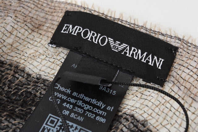 Emporio Armani Checkered Scarf/Wrap - Beige/Brown, Wool 70%, Size W80×H200cm, Model 625208 in Pristine Condition