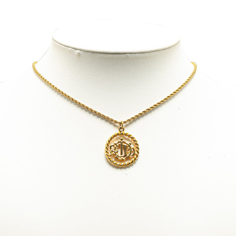 Dior Round Logo Gold Plated Necklace in Very Good Condition