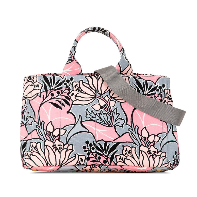 Prada Canvas Canapa GM Flower Tote Bag