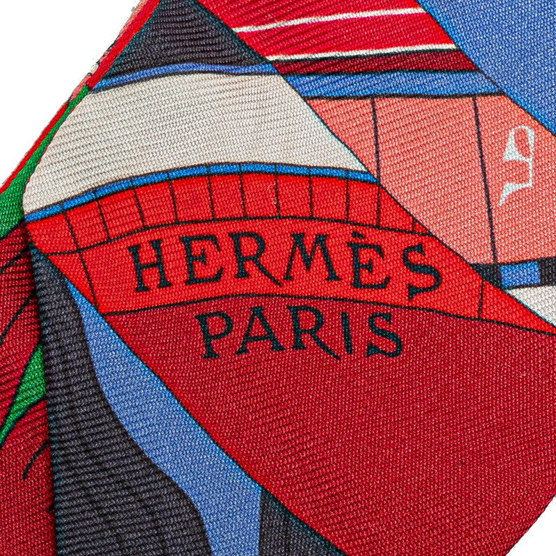 Hermes Silk Twilly Scarf Red Multicolor in Very Good Condition