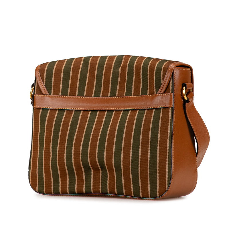 Celine Triomphe Stripe Canvas Leather Shoulder Bag