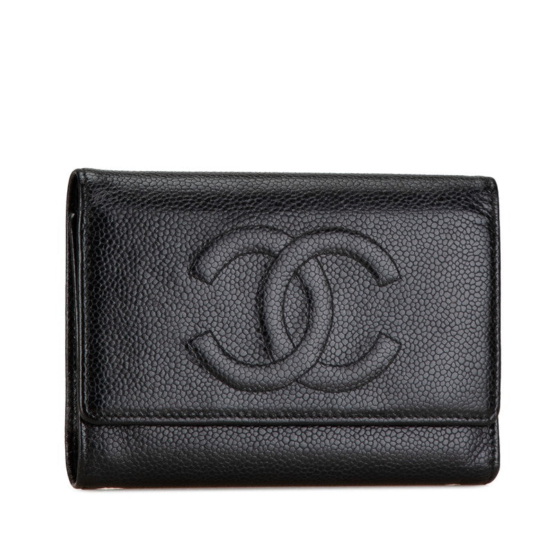 Chanel Caviar Skin Coco Mark Bifold Wallet in Very Good Condition