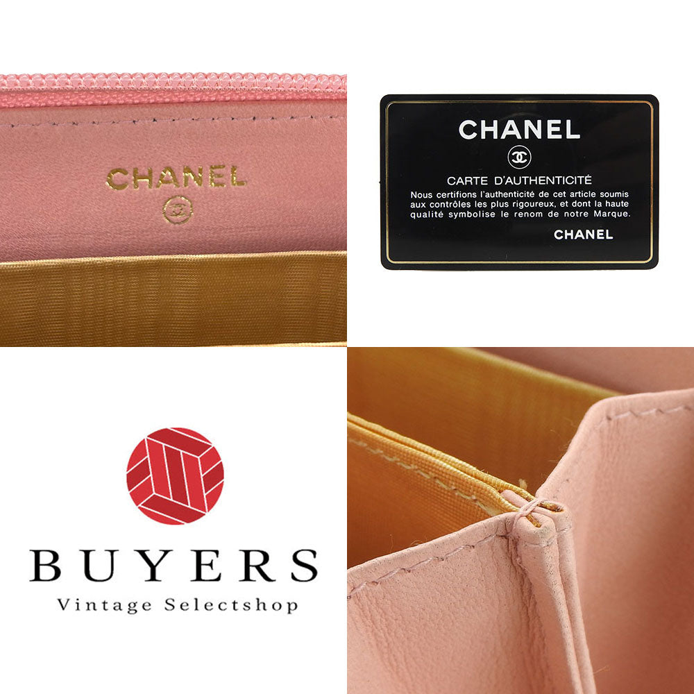 Chanel Caviar Skin Pink Zip Around Wallet