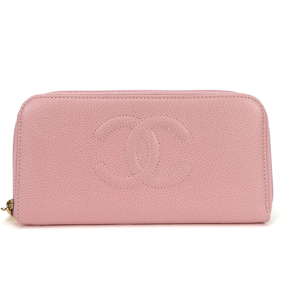 Chanel Caviar Skin Pink Zip Around Wallet