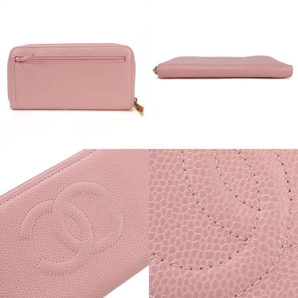 Chanel Caviar Skin Pink Zip Around Wallet