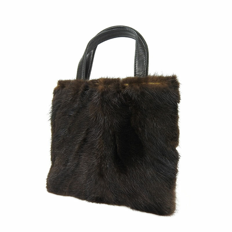 Loewe Leather Handbag Black Brown Fur