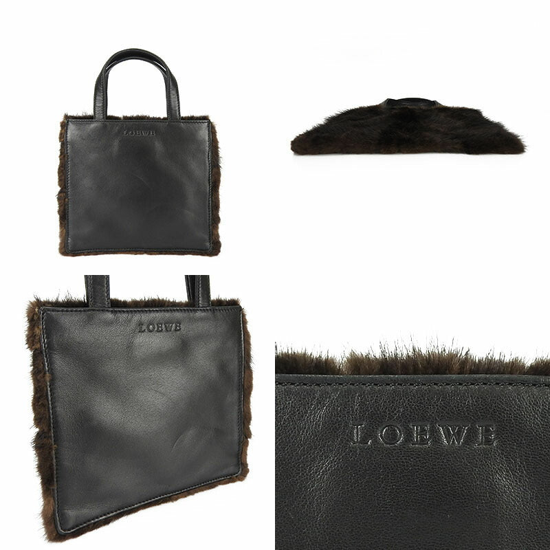 Loewe Leather Handbag Black Brown Fur