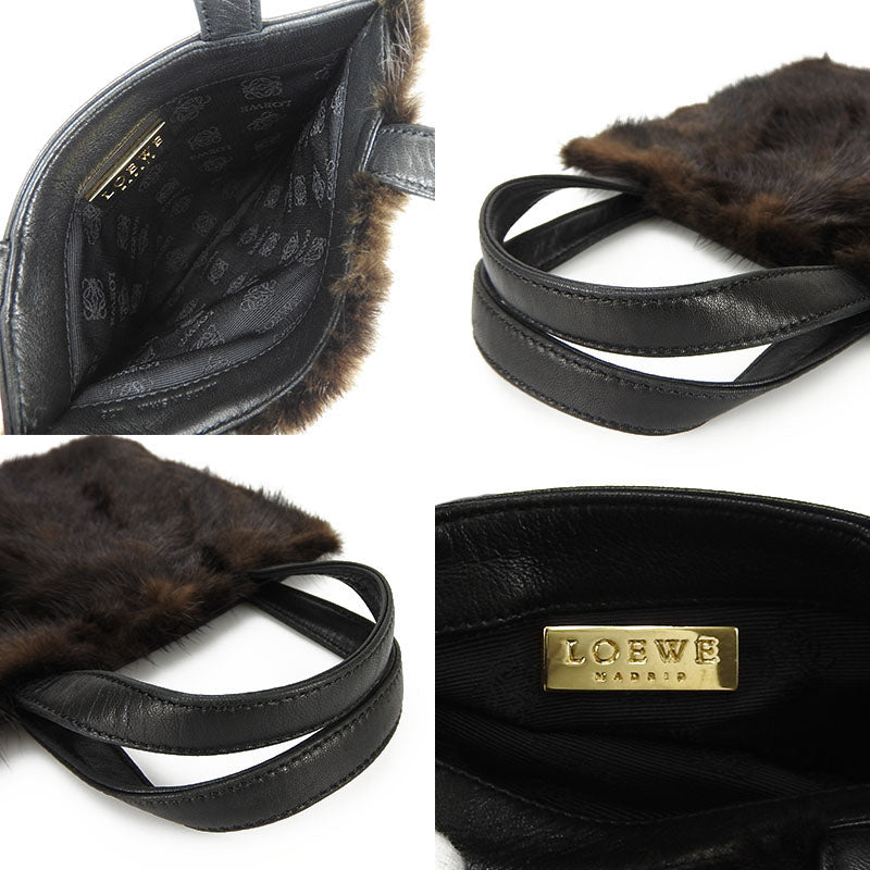 Loewe Leather Handbag Black Brown Fur