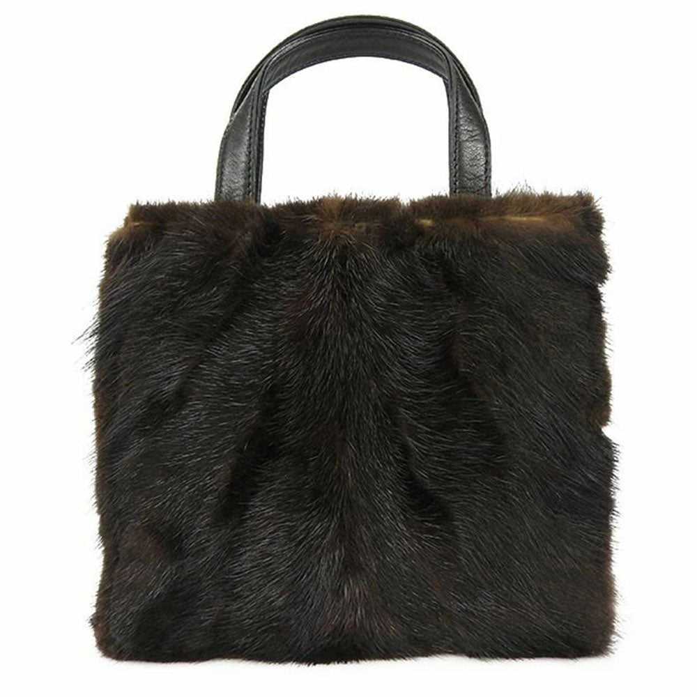 Loewe Leather Handbag Black Brown Fur