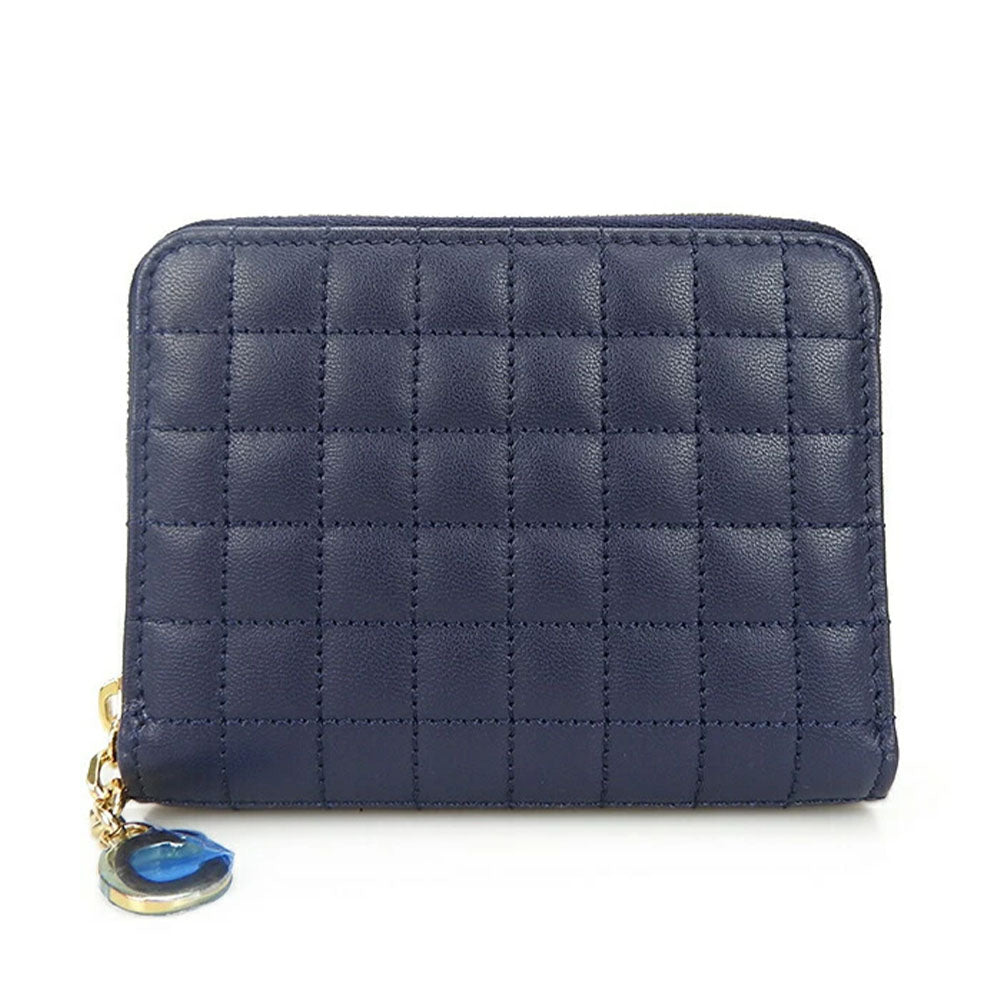 Celine Leather Compact Wallet C Charm Navy