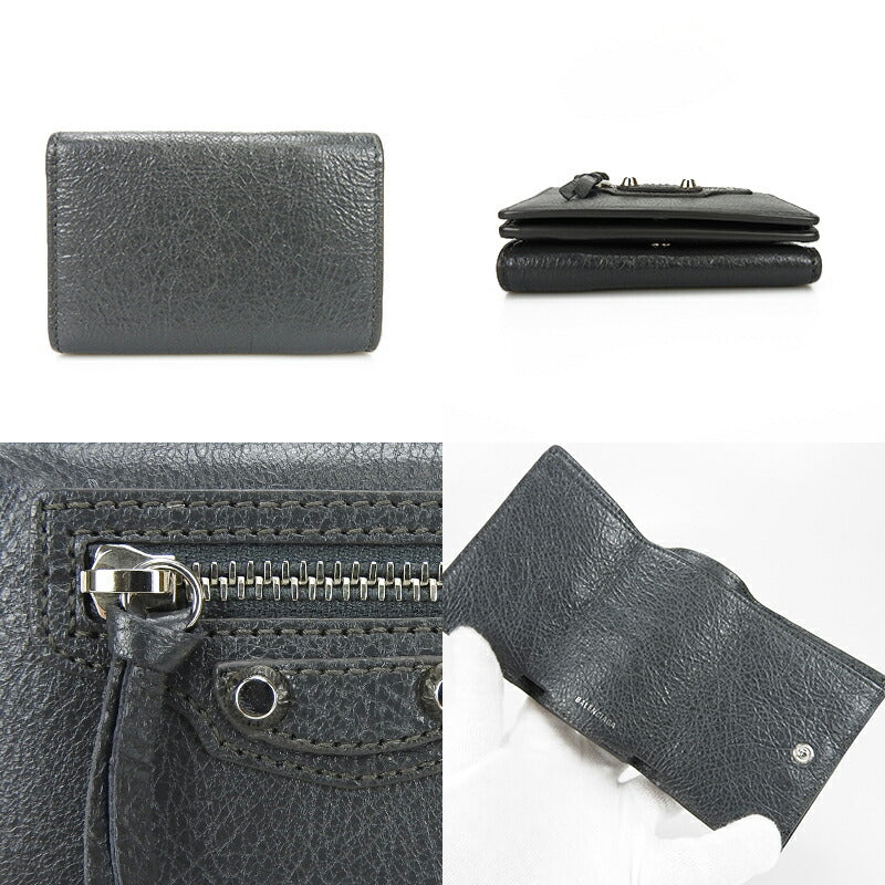 Balenciaga Leather Tri-fold Wallet Gray