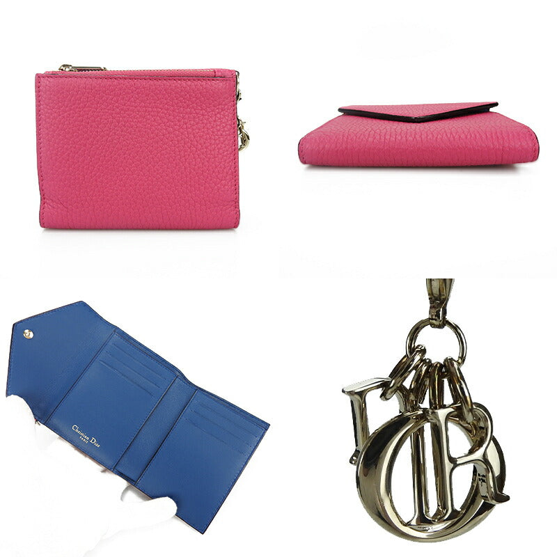 Dior Leather Compact Wallet Pink Navy