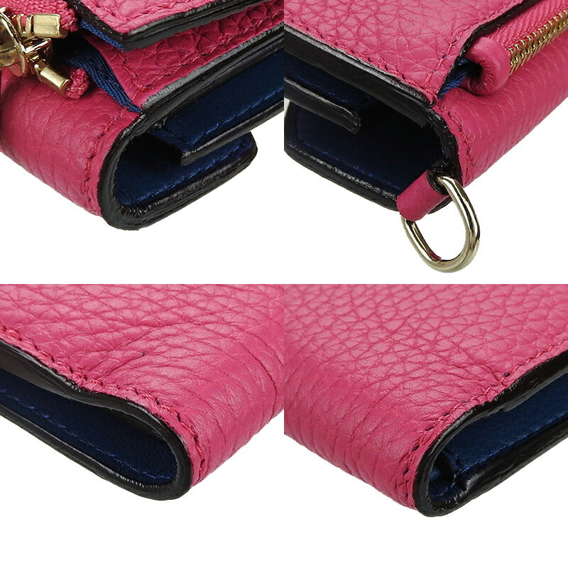 Dior Leather Compact Wallet Pink Navy