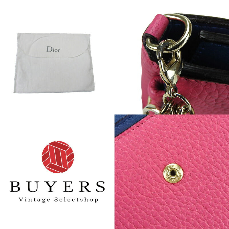 Dior Leather Compact Wallet Pink Navy