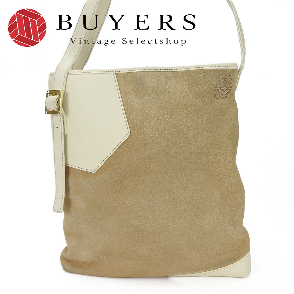 Loewe Suede Leather Shoulder Bag Beige